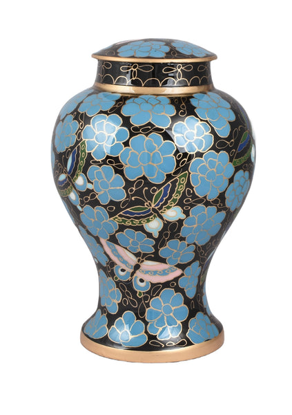 Blue Butterfly Design Hand Painted Medium Size Urn