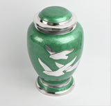 Green and Silver Flying Birds Urn