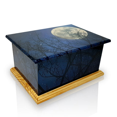 MDF/Teak Wood Casket Cremation Ashes Urn Full Moon Night