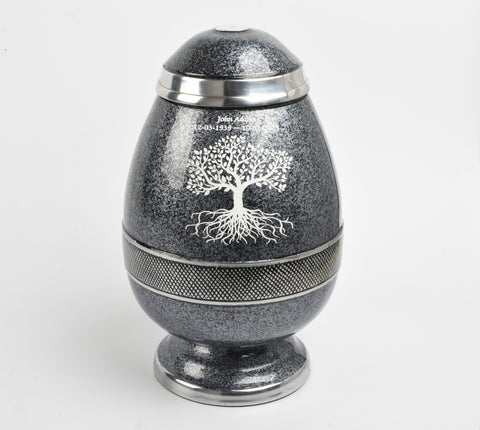 Grey Egg Shape Tree Of Life Cremation Urn