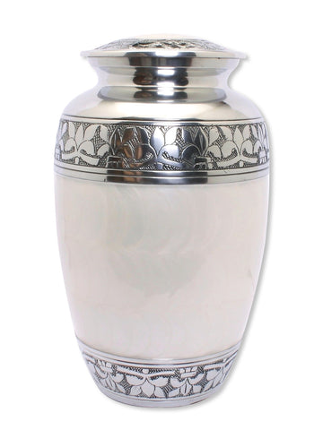 pearl white adult cremation urn for ashes , large cremation urn, white urn, large ashes container