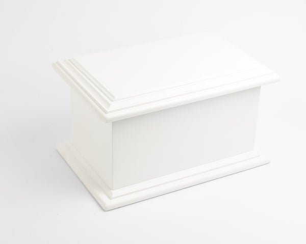 White MDF Wood Cremation Ashes Casket Urn 2 Sizes: Small & Medium