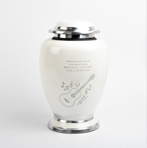 Guitar and Music Notes Design White Urn