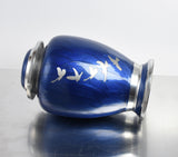 Blue and Silver Flying Birds Urn