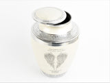 White and Silver Angel Wings Design Aluminium Cremation Urn