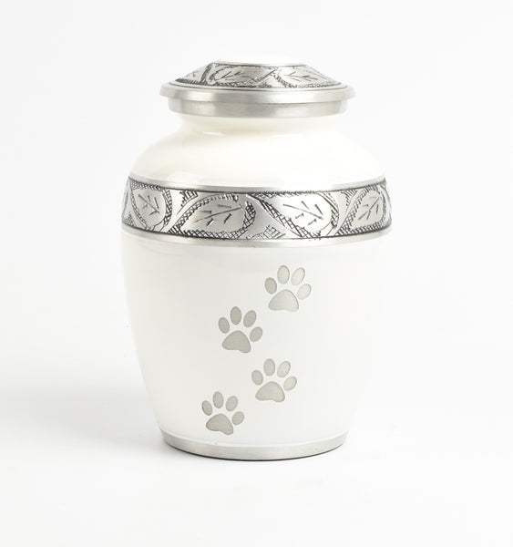 White Paw Print 8" Medium and 6" Small Pet Ashes Urn