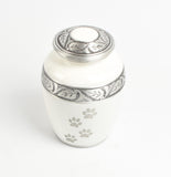 White Paw Print 8" Medium and 6" Small Pet Ashes Urn