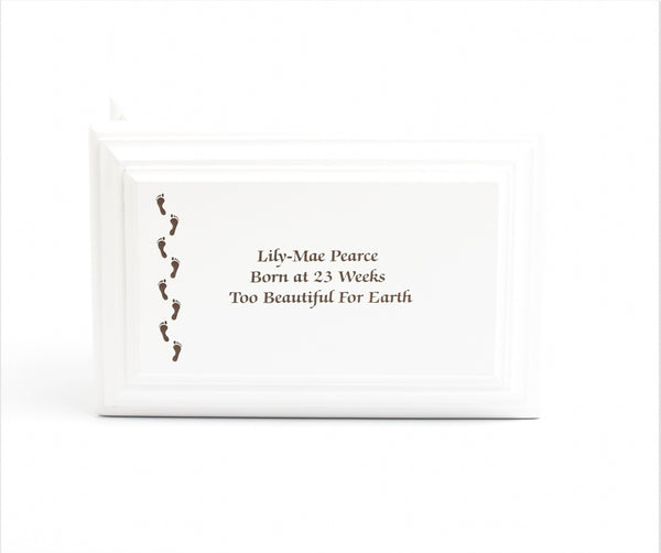 White MDF Wood Cremation Ashes Casket Footprints Urn 2 Sizes: Small & Medium