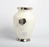 White & Silver Rose Cremation Urn