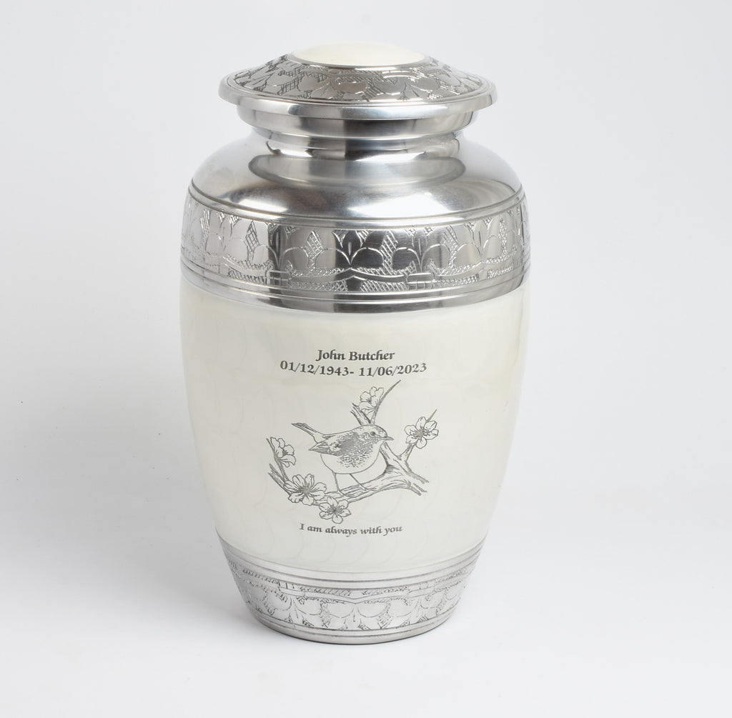 White and Silver Robin Bird Design Urn – UrnsWithLove