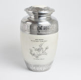 White and Silver Robin Bird Design Urn