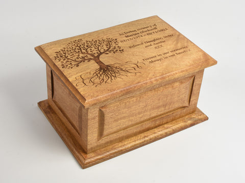 Large Solid Wood Casket Tree Of Life Urn
