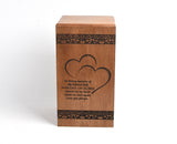 Wood Casket for Adult Ashes Hearts Design