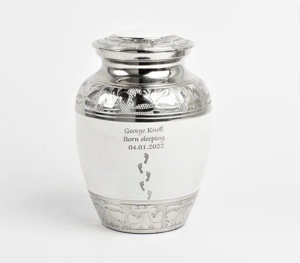 White 8" Medium Cremation Footprints Urn