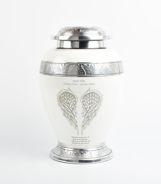 White with sliver band and angel wings