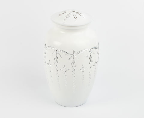 White Diamond/ Diamante Aluminium Cremation Urn- Hand Made