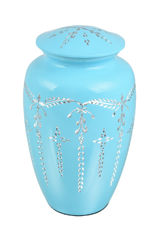 Blue Diamond/ Diamante Aluminium Cremation Urn- Hand Made