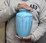 Blue Diamond/ Diamante Aluminium Cremation Urn- Hand Made