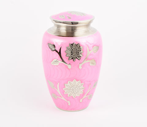 pink sunflower adult cremation ashes urn, funeral memorial, large urn, metal urn, brass urn, adult urn