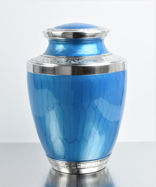 Blue and Silver Aluminium Cremation Testi Urn