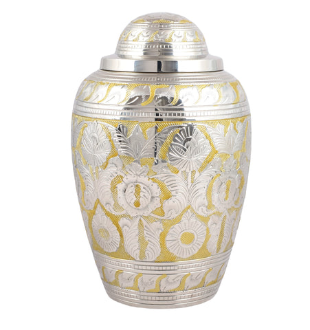 Golden and Silver Hand Engraved Adult Large Cremation Urn