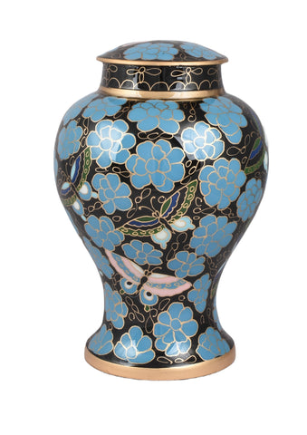 Blue Butterfly Design Hand Painted Medium Size Urn