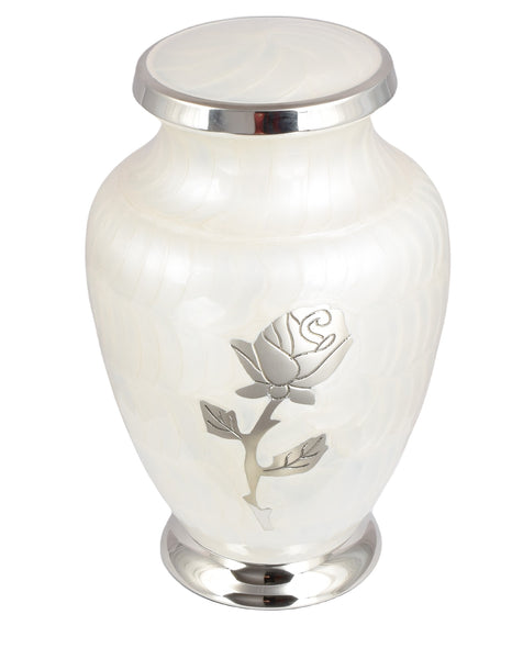 White & Silver Rose Cremation Urn