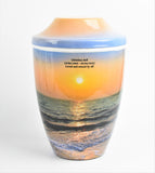 Iron Metal Cremation Urn Beach Sunset With Free Ashes Bag