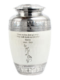 Pearl White Aluminium Cremation Urn With Engraving Options