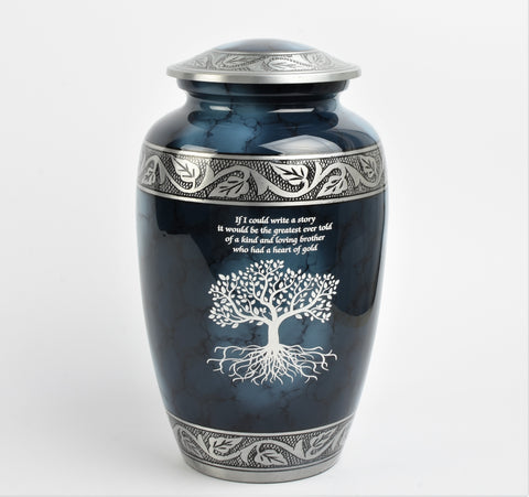 Blue Clouded Aluminium Cremation Urn Tree Of Life