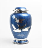 Blue and Silver Flying Birds Urn