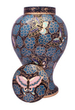 blue urn , painted urn, tall cremation urn, blue flower urn, blue butterfly, free delivery urn, quick delivery urn, best quality urn, affordable price urn, cheap price urn
