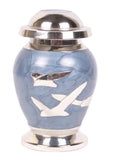 Blue Going Home Keepsake Urn, blue small urn , blue flying birds keepsake, blue keepsake urn