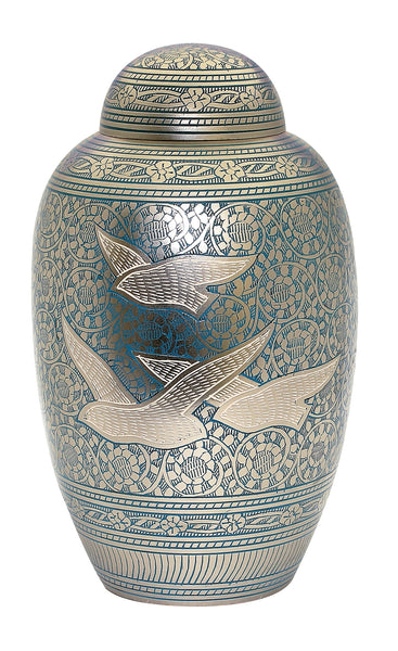 Blue flying birds urn, blue urn, blue going home ashes urn, human ashes container , cremation urn for ashes , urn for ashes , container for ashes, ashes storage jar, human ashes container, large urn , british urn, adult ashes urn, cremation urn for human ashes, funeral memorial burial remembrance URN, affordable price urn, metal urn, blue urn, free delivery urn, quick delivery urn