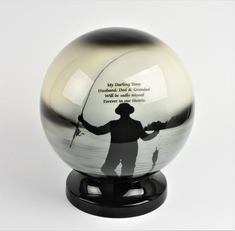 Fishing Man Globe Cremation Urn