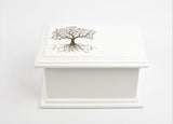 Large MDF Wood White Cremation Casket Tree of Life