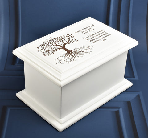 Large MDF Wood White Cremation Casket Tree of Life