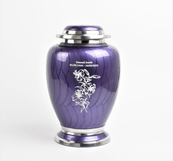 Purple and Silver Lilies Urn