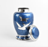 Blue and Silver Flying Birds Urn