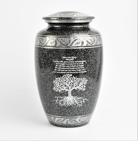 Tree Of Life Grey And Silver Aluminium Cremation Urn