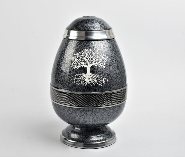 Grey Egg Shape Tree Of Life Cremation Urn