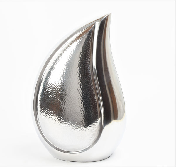 Silver with hammered design Teardrop Urn