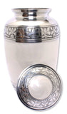 Pearl White Aluminium Cremation Urn With Engraving Options