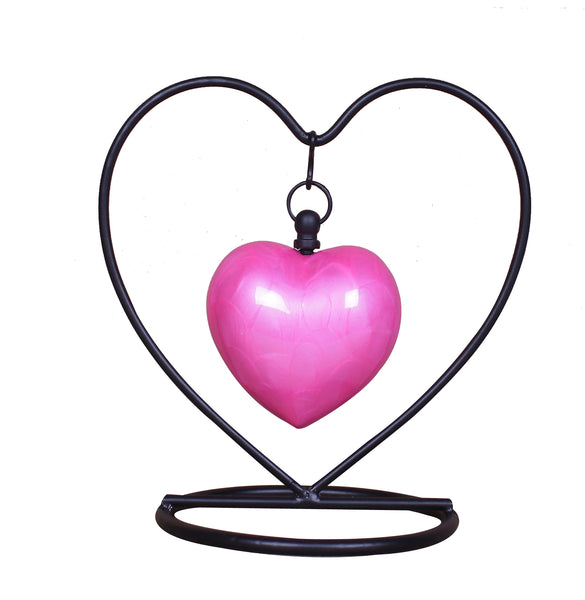 White Heart In Heart Keepsake With Funnel, Stand & Box NEW