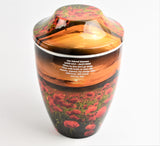 Iron Metal Cremation Urn Poppy Sunset With Free Ashes Bag