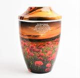 Iron Metal Cremation Urn Poppy Sunset With Free Ashes Bag