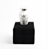 Mini Keepsake Cremation Urn White & Silver Diamond Style