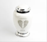 White and Silver Angel Wings Design Urn