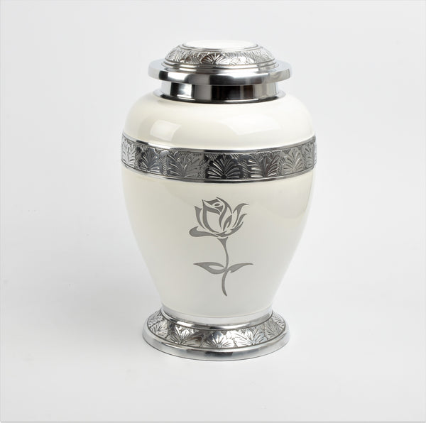 White and Silver Rose Design Urn