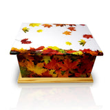 autumn leaves wooden casket, wooden urn, wooden casket , extra large urn, ashes urn, free delivery urn, best price urn, affordable price urn, best quality urn